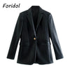 Foridol Faux Leather PU Blazer Coat Jacket Women Black Skirt Two Piece Set Ladies Winter Blazer Jacket Abrigo Autumn