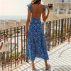 Foridol Ruffles Spaghetti Strap Sleeveless Floral Print Boho Dress Women Summer Beach Backless Sexy Midi Dress Slip Button Dress