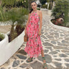 Foridol Sleevelss Halter Maxi Summer Dress for Women Sexy Backless Beach Pink Boho Robe Femme 2023 Lace Up Sundress Floral Dress