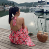 Foridol Sleevelss Halter Maxi Summer Dress for Women Sexy Backless Beach Pink Boho Robe Femme 2023 Lace Up Sundress Floral Dress