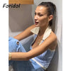 Foridol Soft Knitted Summer Women Tank Tops Blue Striped Boho Beach Blouse Shirt Sleeveless Crop Top 2023 Korean Top