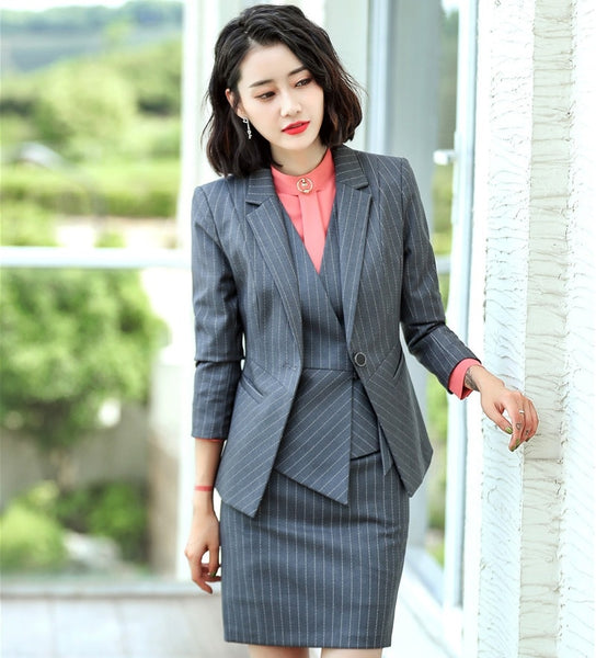 Formal 3 Pieces Professional Business Suits With Jackets And Skirt And Vest Coat & Waistcoat Office Ladies Blazer Sets OL Styles