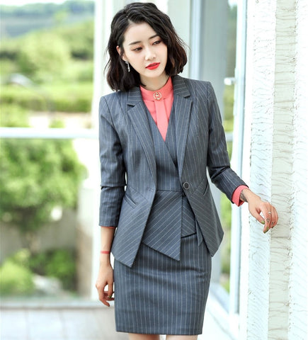 Formal 3 Pieces Professional Business Suits With Jackets And Skirt And Vest Coat & Waistcoat Office Ladies Blazer Sets OL Styles