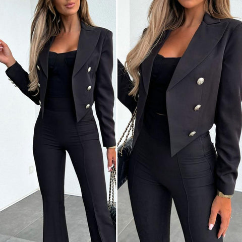 Formal Blazers Long Sleeve Solid Color Loose Women Blazer Double-breasted Placket Lapel Short Suit Jackets Outerwear chaquetas