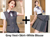 Formal Business Suits 2 Pieces Sets Skirt and Vest & Waistcoat Blouse Novelty Grey Uniform Styles Work Wear Sets Ladies Blazers