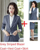 Formal Business Suits With 4 Piece Jackets And Skirt And Vest Coat & Waistcoat And Blouse Elegant Striped Blazers Suits
