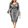 Formal Dress Plus Size Shiny V Neck Mesh Patchwork Elegant Women's Dresses Summer Sexy Casual Evening Bodycon Dress for Wedding