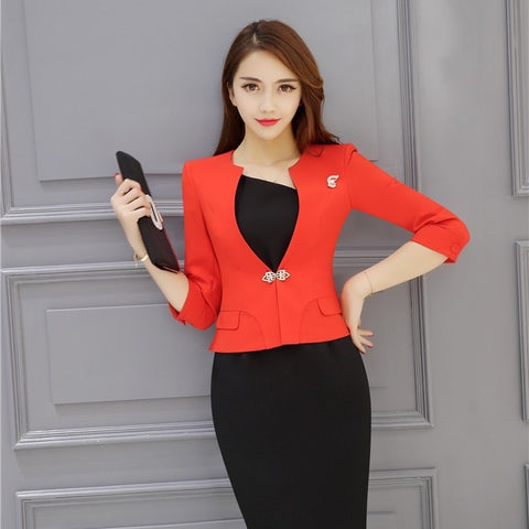 Formal Fashion Female White Blazers Women Work Wear Jackets Half Sleeve Slim Elegant Ladies Business Clothes  Style