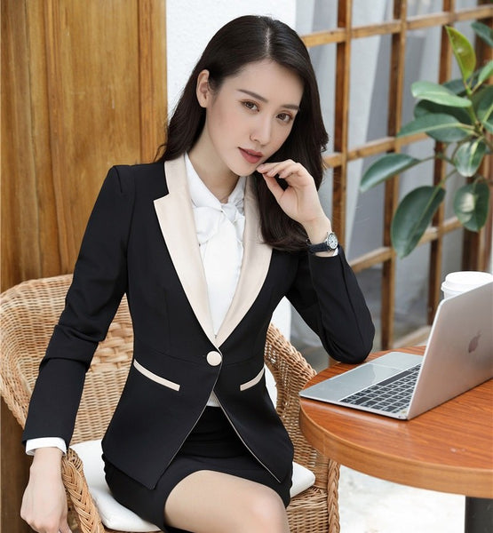 Formal Ladies Black Blazers Women Outerwear Jackets Elegant Slim Work Wear Office Uniform Style