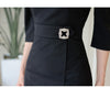 Formal Office Lady Work Dress 2022 Autumn Elegant Black Square Collar Crystal Sashes High Waist Slim Tight Asymmetrical Dress
