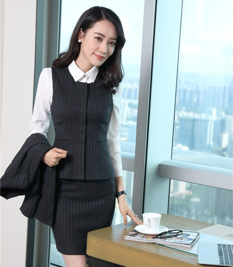 Formal Two Piece Sets Women Business Suits with Skirt and Top Sets Ves ...