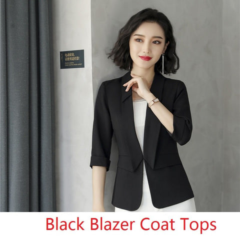 Formal Uniform Designs Half Sleeve Blazers & Jackets Coat Elegant Black For Women Female Tops Outwear Clothes Blaser Plus Size