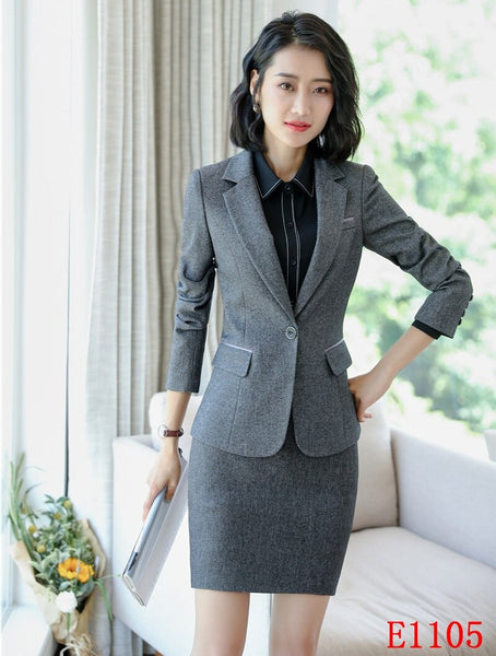Formal Women Skirt Suits Grey Blazer and Jacket Sets Ladies Business Suits Work Wear Office Uniform Styles