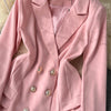 France sweet Pleated blazer dress Slim Women Pink Double breasted dresses Suit 2023 Office lady wear Clothing INKEO 2O261
