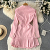 France sweet Pleated blazer dress Slim Women Pink Double breasted dresses Suit 2023 Office lady wear Clothing INKEO 2O261