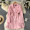 France sweet Pleated blazer dress Slim Women Pink Double breasted dresses Suit 2023 Office lady wear Clothing INKEO 2O261