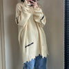 Frayed Distressed Broken Hole Sweater Women Autumn Winter Goth O-Neck Oversized Long Sleeve Pullover Knit Sweater Streetwear 90s