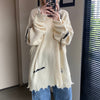 Frayed Distressed Broken Hole Sweater Women Autumn Winter Goth O-Neck Oversized Long Sleeve Pullover Knit Sweater Streetwear 90s