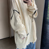 Frayed Distressed Broken Hole Sweater Women Autumn Winter Goth O-Neck Oversized Long Sleeve Pullover Knit Sweater Streetwear 90s
