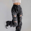 Frayed elastic retro hole loose and thin European and American Harajuku street hip-hop trend Y2K straight jeans women