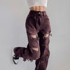Frayed elastic retro hole loose and thin European and American Harajuku street hip-hop trend Y2K straight jeans women