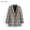 New Fashion Spring&autumn Women Classic Retro Gray Plaid Long Section Long-sleeved Suit Jacket