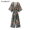Jumpsuits For Women 2022 Floral Print Sashes Loose Jumpsuit Casual Calf-Length Pants
