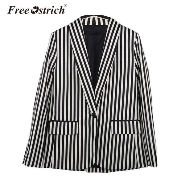 Women Blazers Jackets For Office Lady Classical Black White Striped Pocket Long Sleeve Colbert Jasje Dames Oct1930