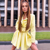 Women's British Style Suit Long Sleeve Double Breasted Short Blazer & Mini Pleated Skirt Two Piece Sets