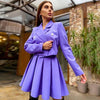 Women's British Style Suit Long Sleeve Double Breasted Short Blazer & Mini Pleated Skirt Two Piece Sets