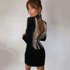 Black Green Sexy Backless Diamonds Tassel Rayon Velvet Dress Evening Party Dresses Vestidos