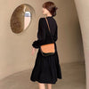 Frence Retro Pure Color Dress Women Causal Long Sleeve Elegant Midi Dress Office Lady One Piece Dress Korean Autumn 2022