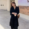 Frence Retro Pure Color Dress Women Causal Long Sleeve Elegant Midi Dress Office Lady One Piece Dress Korean Autumn 2022