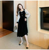 French Autumn Mid Puff Long Sleeve Black Velvet Dress Women Square Collar Polka Dot Slim Retro Oversize Vestidos