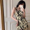 French Design Sexy Niche Wear Split Sheath Improved Cheongsam Waist-Tight Floral Strap Dress for Women Summer