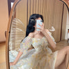 French Floral Dress Women Sexy Puff Sleeve Lace Chiffon Print Mini Dress Women Summer Korean Style Vintage Fairy Dress 2023
