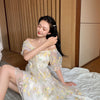 French Floral Dress Women Sexy Puff Sleeve Lace Chiffon Print Mini Dress Women Summer Korean Style Vintage Fairy Dress 2023
