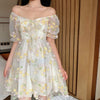 French Floral Dress Women Sexy Puff Sleeve Lace Chiffon Print Mini Dress Women Summer Korean Style Vintage Fairy Dress 2023