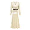 French Gentle Suit for Women 2023 Spring Korean Style Long Sleeve Coat Waist Slimming A- Line Skirt Elegant Two-Piece Set