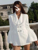 French Heavy Industry Beads Diamond Bell Sleeve Suit Dress Women High-Grade Socialite Loose Mid-Length White Blazer Coat Autumn