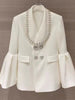 French Heavy Industry Beads Diamond Bell Sleeve Suit Dress Women High-Grade Socialite Loose Mid-Length White Blazer Coat Autumn