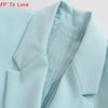 French Style 2023 Vintage Women's Light Blue Double Breasted Blazer Lapel Office White Long Sleeve Chic Top