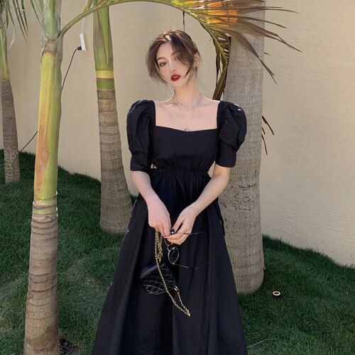 French Vintage Dress Women Casual Puff Sleeve One Piece Dress Korean G |  GraceQueens
