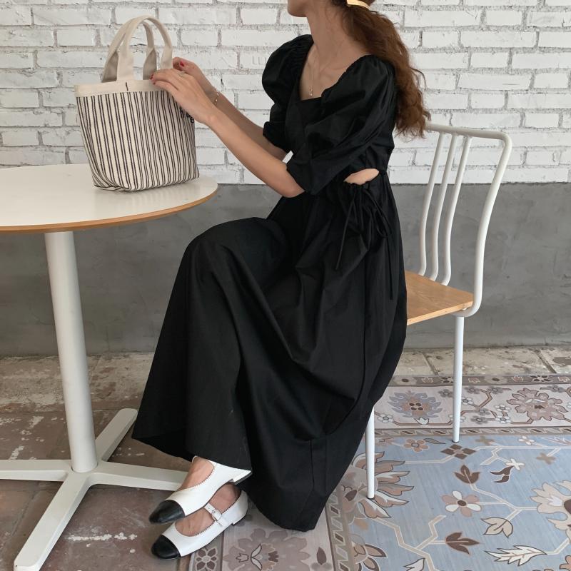 French Vintage Dress Women Casual Puff Sleeve One Piece Dress Korean G |  GraceQueens