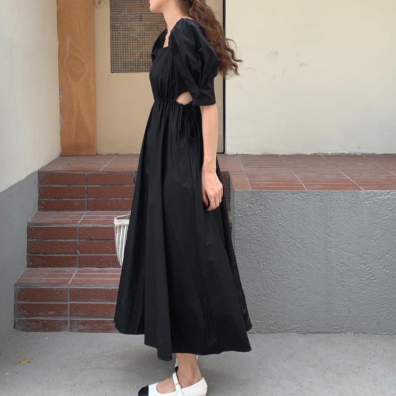 French Vintage Dress Women Casual Puff Sleeve One Piece Dress Korean G |  GraceQueens
