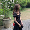 French Vintage Midi Dress Women Casual Square Collar Short Sleeve Elegant Dress Femae 2022 Summer Party One Piece Dress Korean