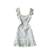 French dress 2023 spring and summer retro heavy industry embroidery print short sweet ruffled suspender skirt