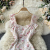 French dress 2023 spring and summer retro heavy industry embroidery print short sweet ruffled suspender skirt