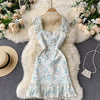 French dress 2023 spring and summer retro heavy industry embroidery print short sweet ruffled suspender skirt