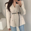 French elegant lapel single-breasted design slim waist long-sleeved suit short jacket with belt women
